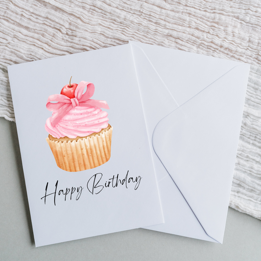 Happy Birthday - Pink Bow Cup Cake